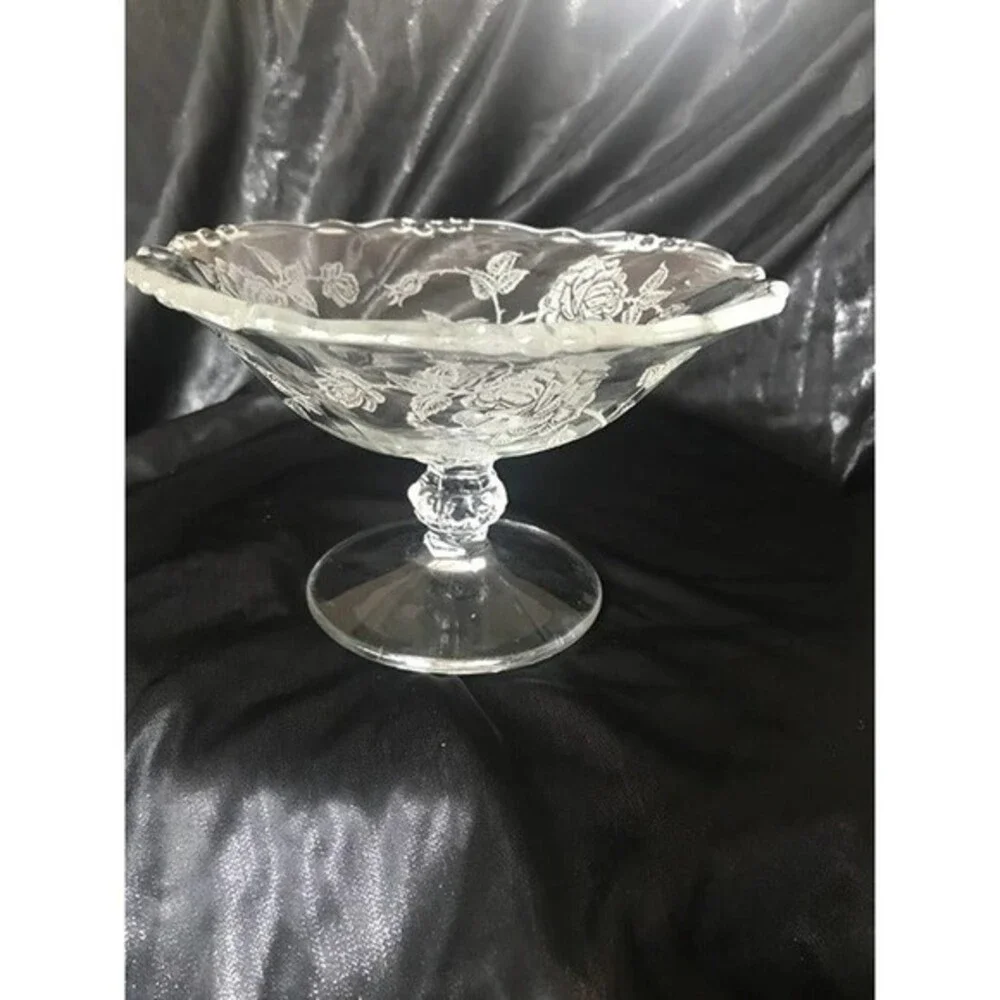 Vintage Heisy Rose patterned glass three piece set